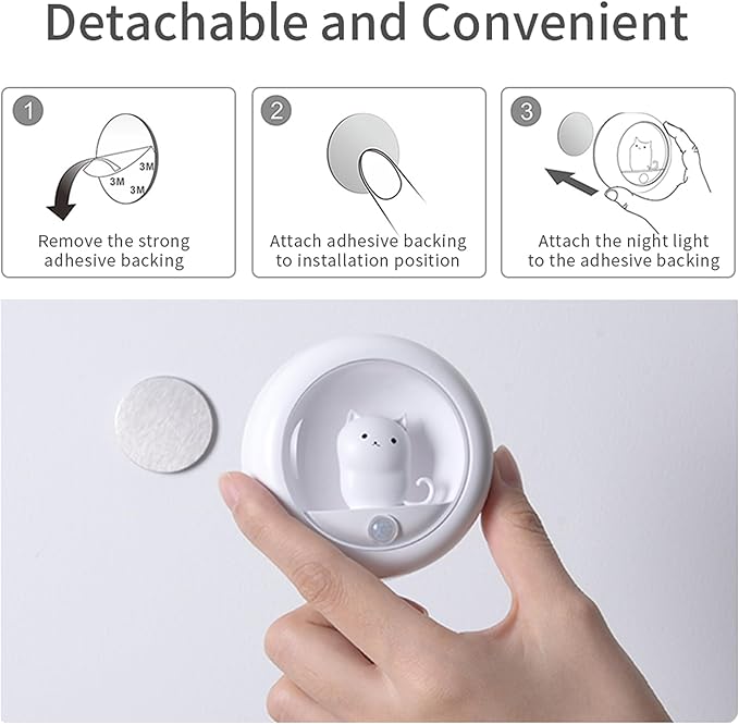 Attivolife Cat Magnetic Motion Sensor Light, Rechargeable Locker Night Lamp Dimmable, Warm White LED, Bedroom Hallway Stair Bathroom Kitchen