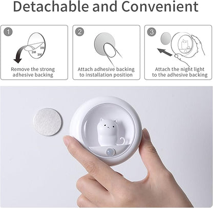 Attivolife Cat Magnetic Motion Sensor Light, Rechargeable Locker Night Lamp Dimmable, Warm White LED, Bedroom Hallway Stair Bathroom Kitchen