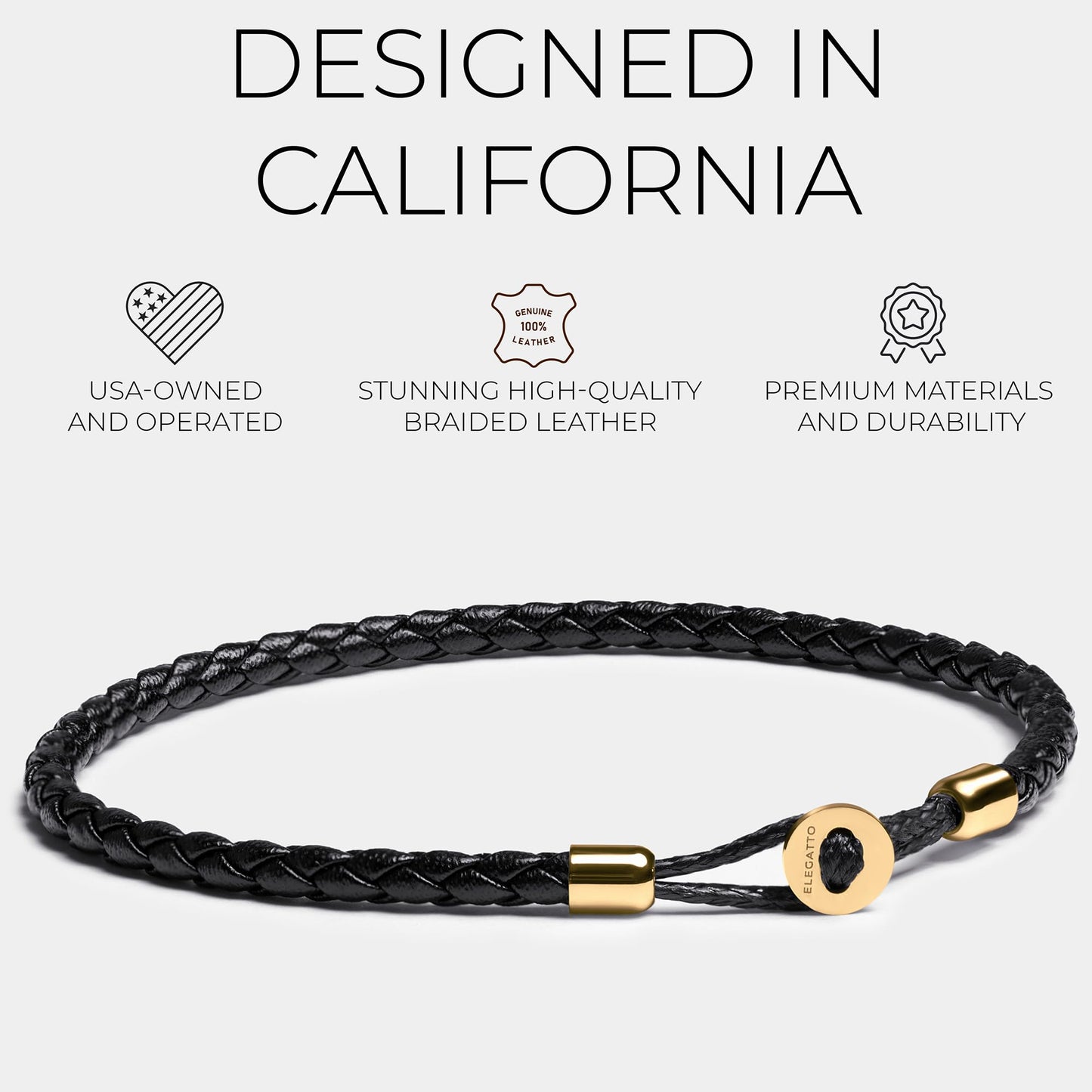 Elegatto Uno Premium Braided Leather Bracelet for Men | Full-Grain Leather with 18k Gold-Plated Stainless Steel Closure | Men’s Designer Bracelets | Gold Extra Large