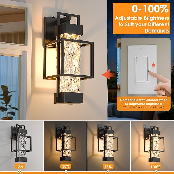 2 Pack Dusk to Dawn Outdoor Porch Light Fixtures Wall Mount, 14'' Dimmable Exterior Lighting for Outside, Waterproof Wall Lantern Lamps, Black Sconce Coach Lights for House, Garage (Bulbs Included)