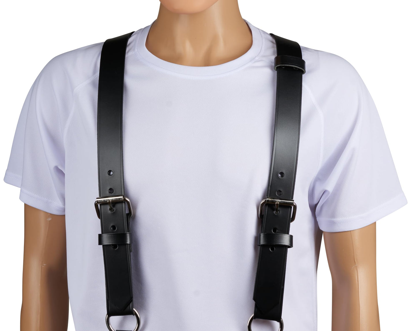 JAY-PEE Firefighter Leather Suspenders with Loop Attachment - Full Grain Black Leather, 4-Point Connection Adjustable Straps