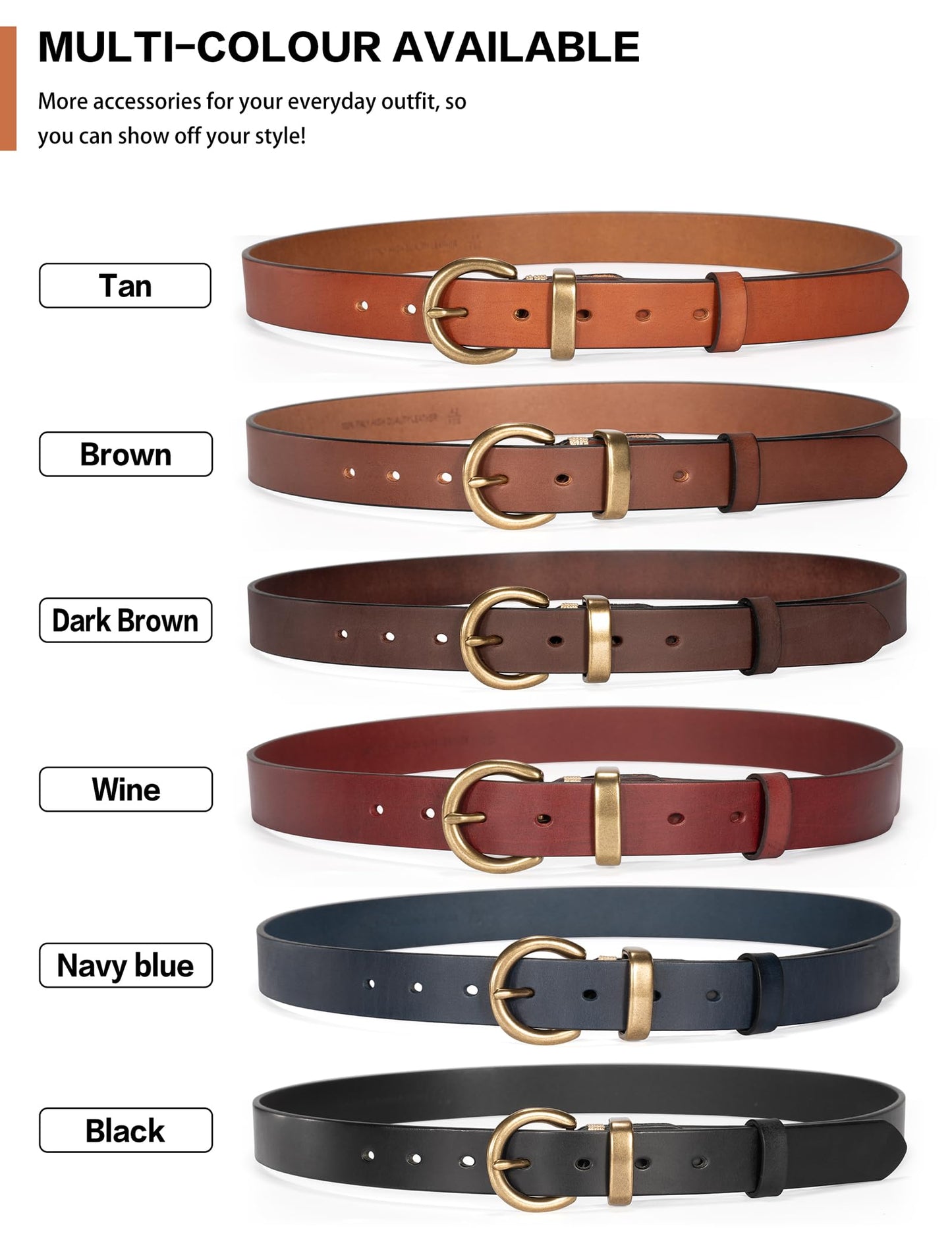 TYWestyles Womens Belt for Jeans Genuine Leather Belt Vintage Solid Brass Circle buckle Gift Box Packaging
