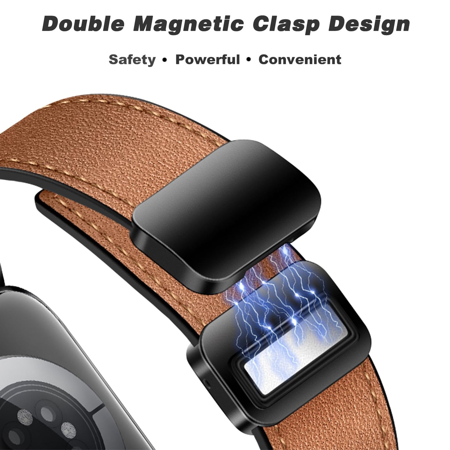 Qimela Magnetic Leather Strap Compatible with Apple Watch Band 38mm 40mm 41mm 42mm 44mm 45mm 46mm 49mm for Men Women,Top Grain Genuine Leather Wristband for iWatch Series 10 9 8 7 6 5 4 3 Ultra 2 1 SE