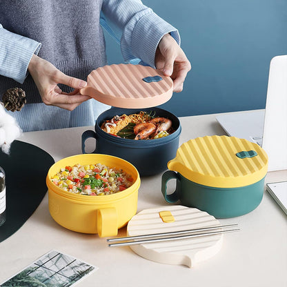 YCXXKJ Microwave Ramen Bowl Ramen Cooker with Handles Noodle Bowls with Lid and Chopsticks Dishwasher Safe for Home Office College Dorm Room(Pink & Blue)