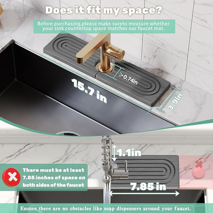 15.7'' Long Stone Faucet Mat for Kitchen Sink-Diatomite Quick Dry Kitchen Sink