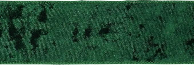 MEEDEE Green Velvet Wired Ribbon 2.5 inch Crushed Velvet Christmas Ribbon 10 Yards for Christmas Tree Decoration, Wreath Supplies, Crafts Bow, Gift Wrapping, Wedding Decor and Accents