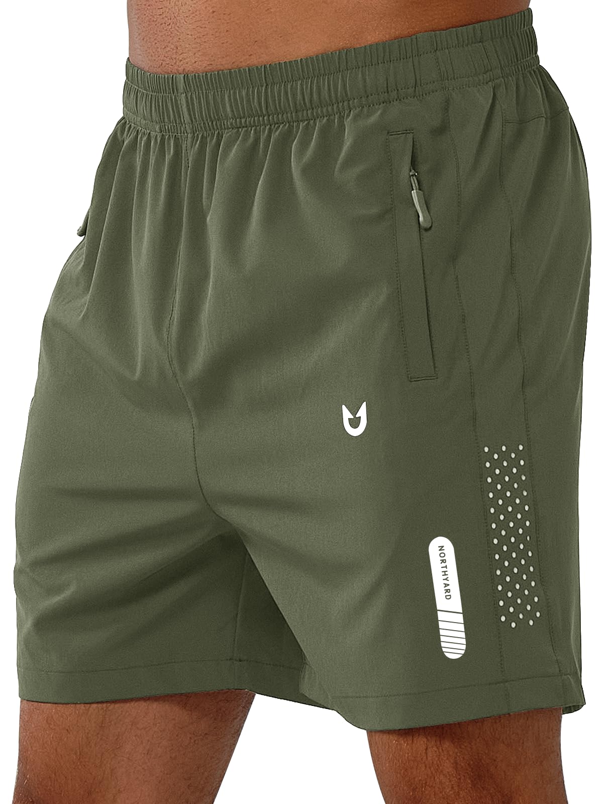 NORTHYARD Men's Athletic Running Shorts Gym Workout 7"/9"/5" Quick Dry Lightweight Sports Basketball Tennis 3 Zipper Pockets ARMYGREEN-5inch L
