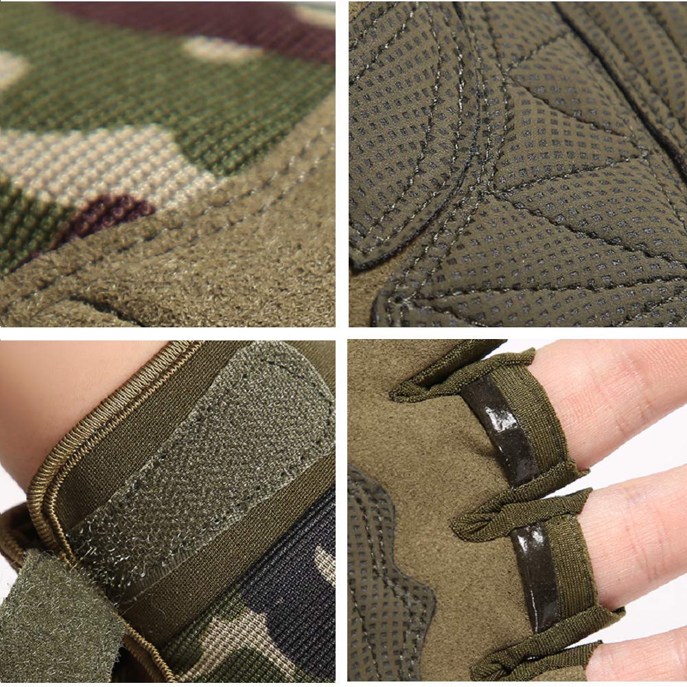 HYCOPROT Fingerless Gloves, Knuckle Protective Breathable Lightweight Outdoor Gloves for Shooting, Hunting, Motorcycling, Climbing (S, Green)