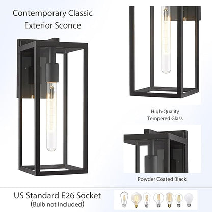 Bestshared Outdoor Wall Sconce Lights,Exterior Wall Lighting Fixtures with Clear Glass, Anti-Rust Modern Black Outside Lantern Lamp for House Front Porch Doorway Patio (Black, 15"-1 Pack)