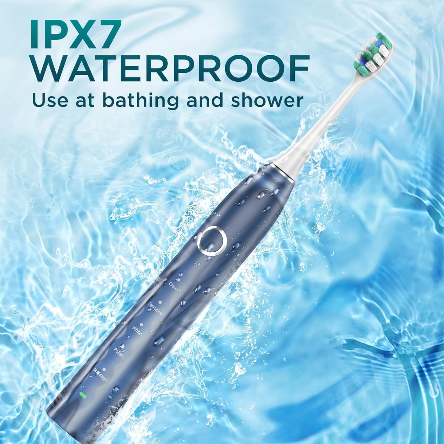 Electric Toothbrush for Adults with 8 Brush Heads, Sonic Toothbrush Rechargeable with a Holder & Travel Case, 2.5 Hours Charge for 120 Days Use - Light Blue