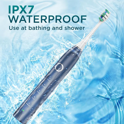 Electric Toothbrush for Adults with 8 Brush Heads, Sonic Toothbrush Rechargeable with a Holder & Travel Case, 2.5 Hours Charge for 120 Days Use - Light Blue