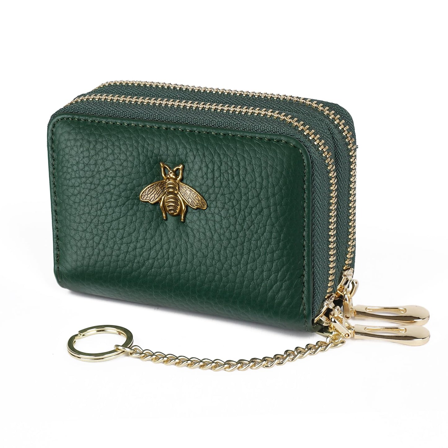 imeetu RFID Credit Card Holder, Small Leather Double Zipper Card Case Wallet for Women (Max,Green)