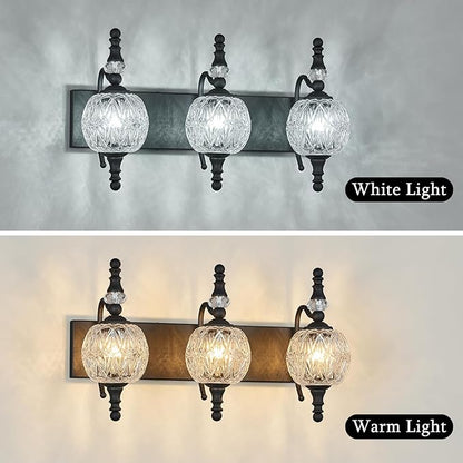 Modern Crystal Bathroom Vanity Lights Fixtures Over Mirror Black Vintage 3-Lights 20 Inch Bathroom Light Fixtures Glass Crystal Vanity Lights