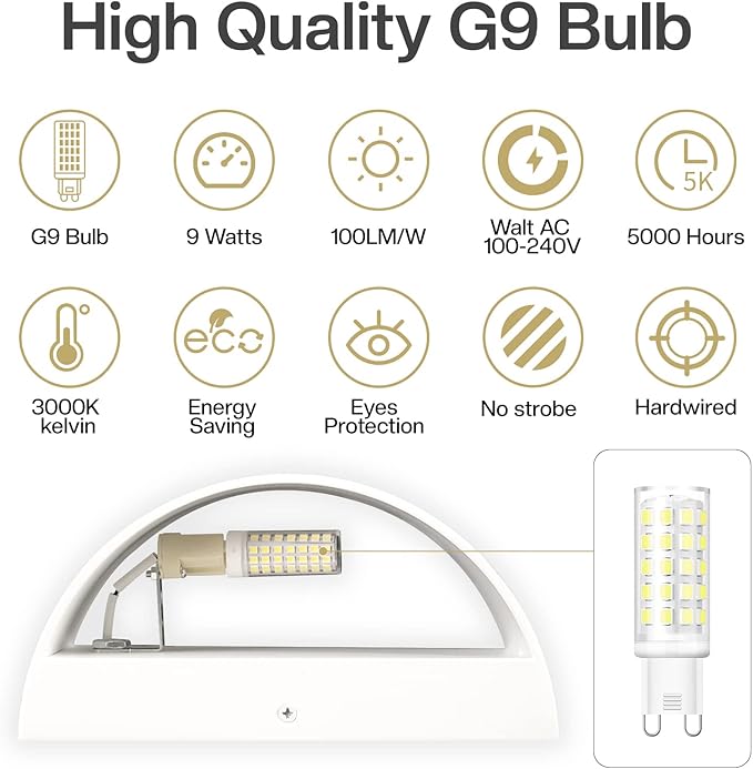 8 Pack White LED Wall Sconces Light Hardwired Wall Sconces Indoor Up and Down Wall Sconce Cool White 6000K(with G9 Bulbs)