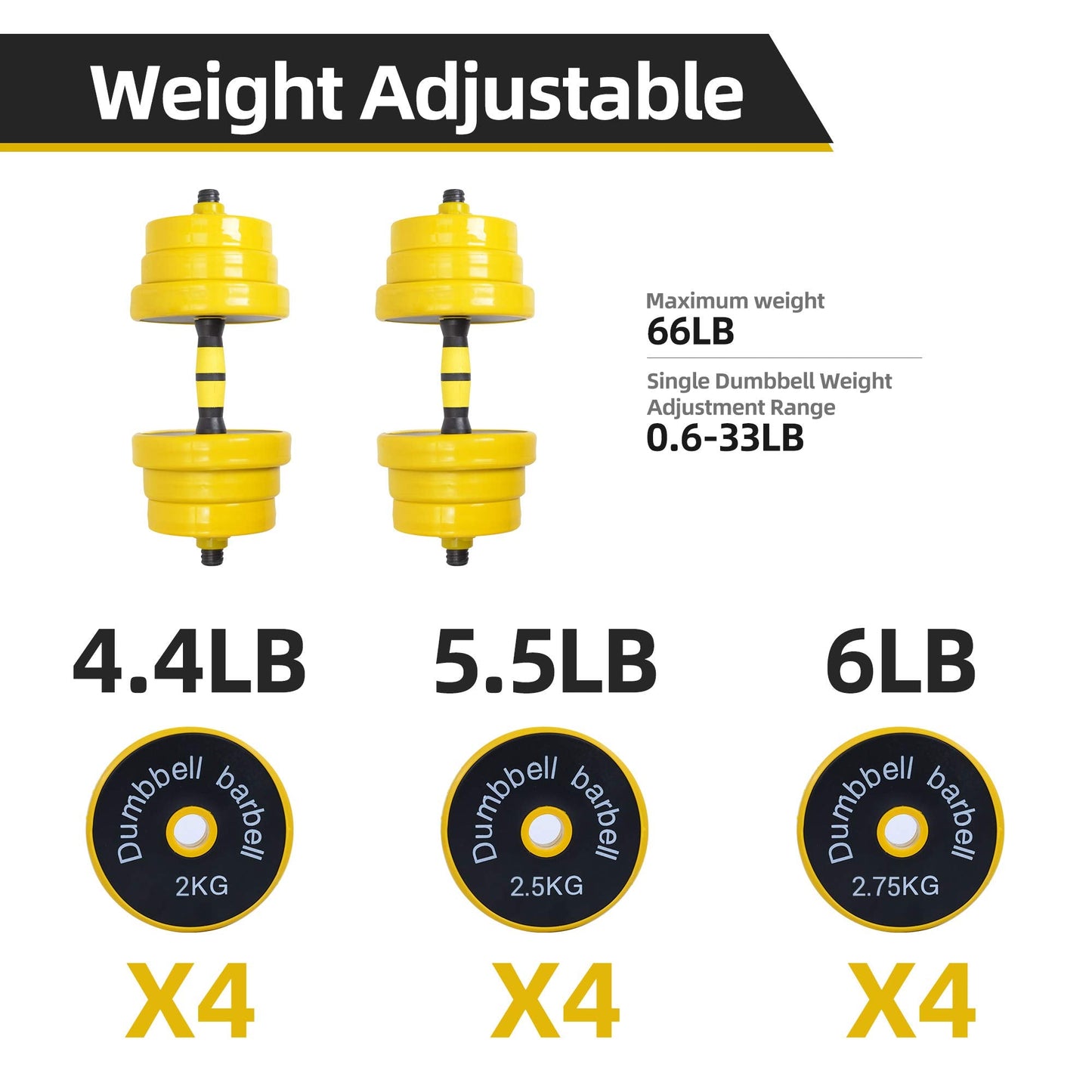 Nice C Weights, Dumbbell Set, Kettlebells, Adjustable Dumbbells, Barbell Weight Set, 20-40-50-70LB 3-in-1 set, Non-Slip, All-purpose