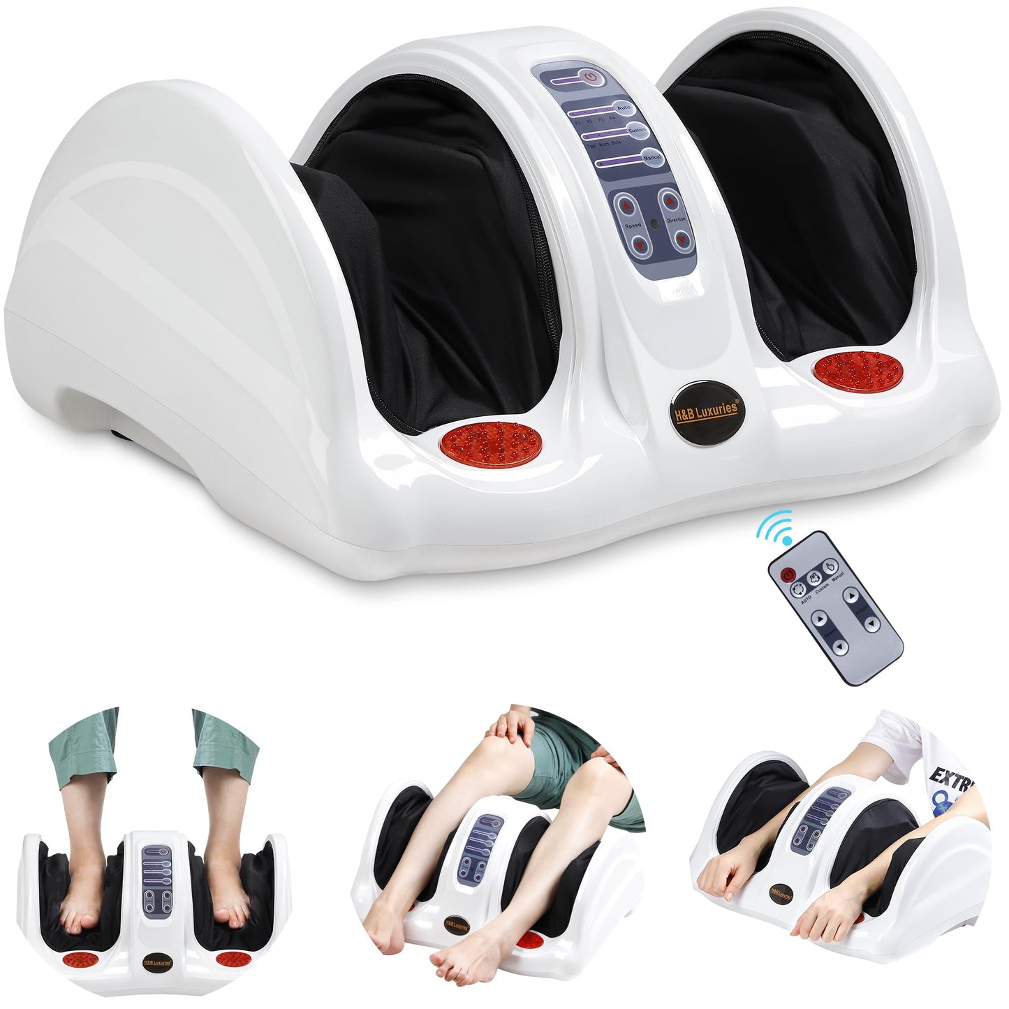 H&B Luxuries Shiatsu Foot Massager Machine with Remote Controller, Kneading and Rolling Home Massagers for Feet, Ankle, Calf, Leg, Ideally for Men, Women, Father, Mom Parents and The Elderly, Red