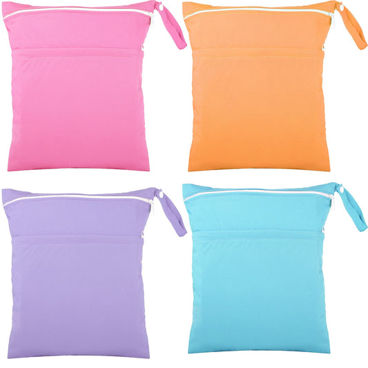 Shappy 4 Pcs Wet Dry Bag for Baby Cloth Diapers Waterproof Wet Bag Washable Travel Reusable with 2 Pocket for Swimsuits for Yoga Gym Travel Beach Pool(Blue, Purple, Pink, Orange)