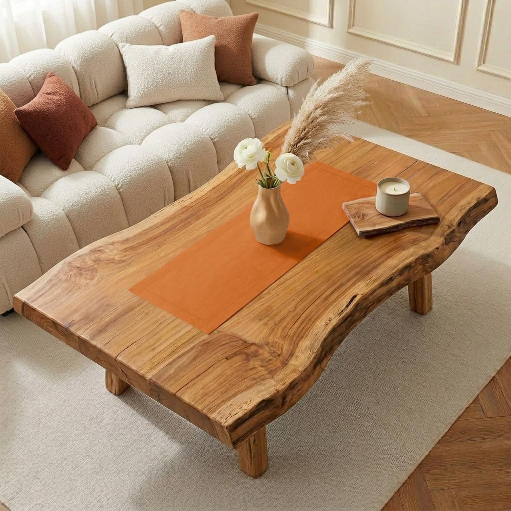 Classic Linen™ by D'Moksha Rust Table Runner 48 Inches, 100% Pure Linen, Coffee Table Runner, 14 x 48 Inch for Dresser Tables- Summer, Father's Day
