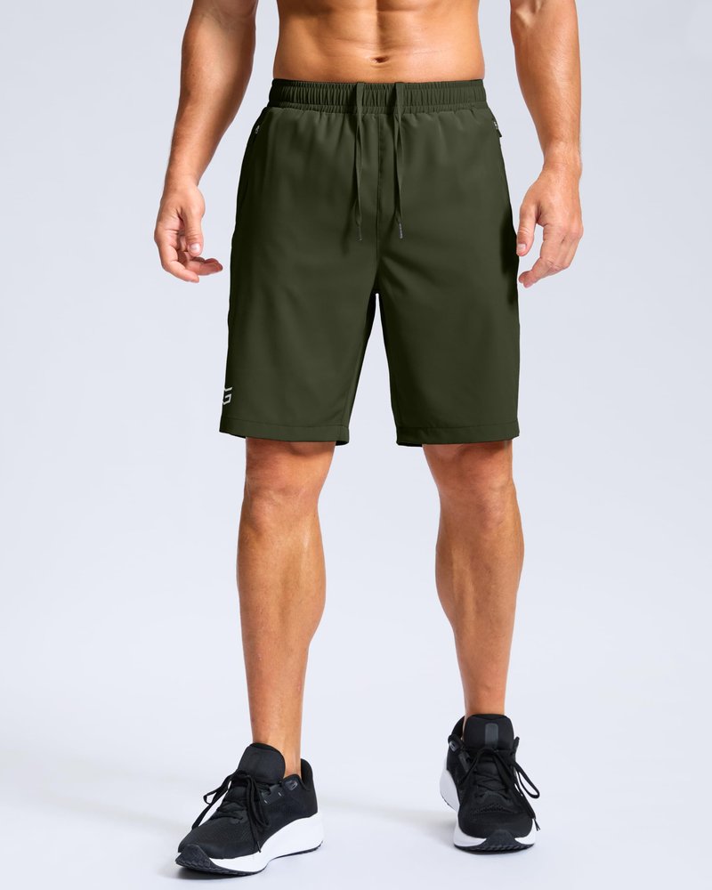 Men's Athletic Running Shorts with Zipper Pockets Quick Dry 7"/ 5"/ 9" Workout Gym Shorts for Basketball Hiking(Olive,9XS)