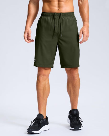 G Gradual Men's Athletic Running Shorts with Zipper Pockets Quick Dry 7"/ 5"/ 9" Workout Gym Shorts for Basketball Hiking(Olive,9S)