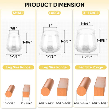 BALEINE Silicone Chair Leg Floor Protectors, Stool Leg Protectors Cap, Chair Leg Caps for Hardwood Floors (Clear-16pcs, Round S)