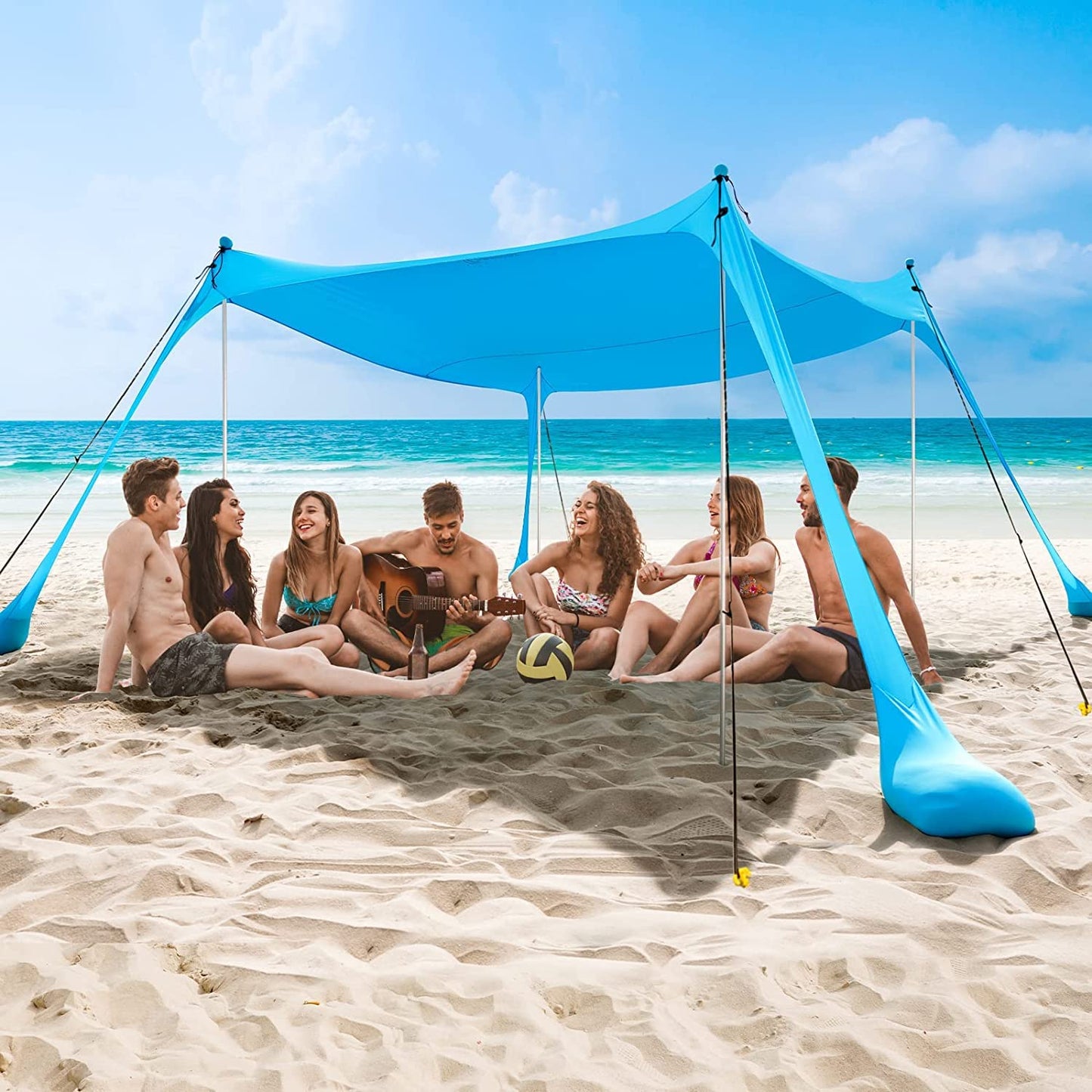COMMOUDS Beach Tent Sun Shelter - UPF50+ Pop Up Beach Canopy with Sandbags & Sand Shovel & Windproof Poles, Portable Sun Shade for Beach, Camping, Picnics, Backyard (7x7FT)