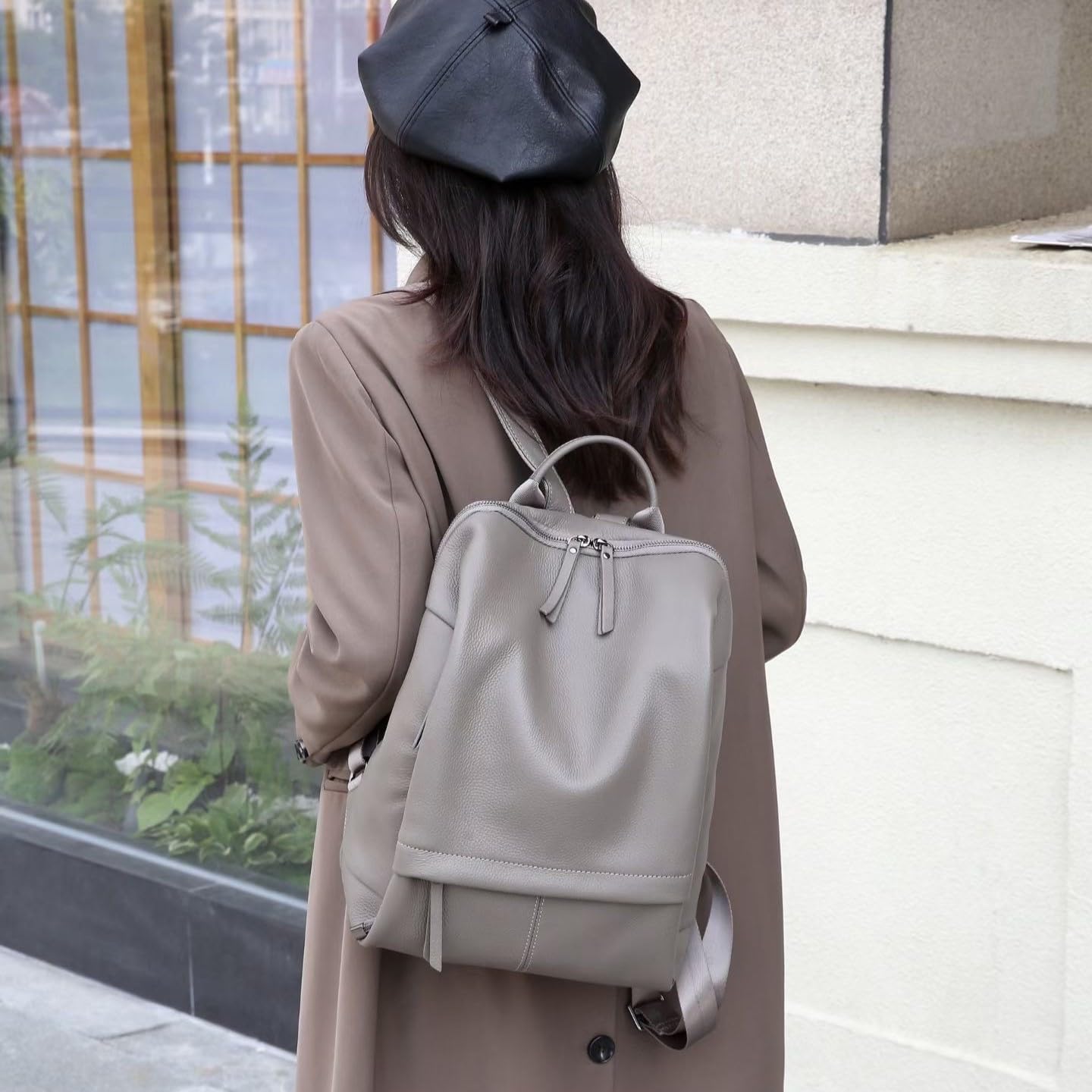 Wesccimo Genuine Leather Backpack Purse for Women, Fashion Designer Soft Backpack with Large Compartment Grey