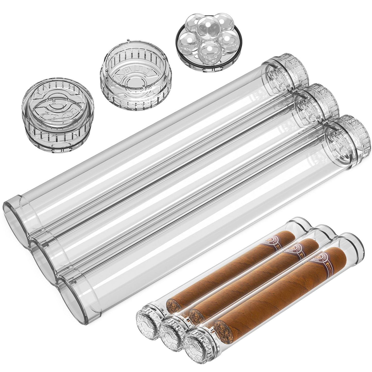 KEJIAR Cigar Tube, 3 Cigar Travel Cigar Case with Gel Cigar Humidifier and Airtight Silicone Seal, Cigar Case Gift for Men (2)