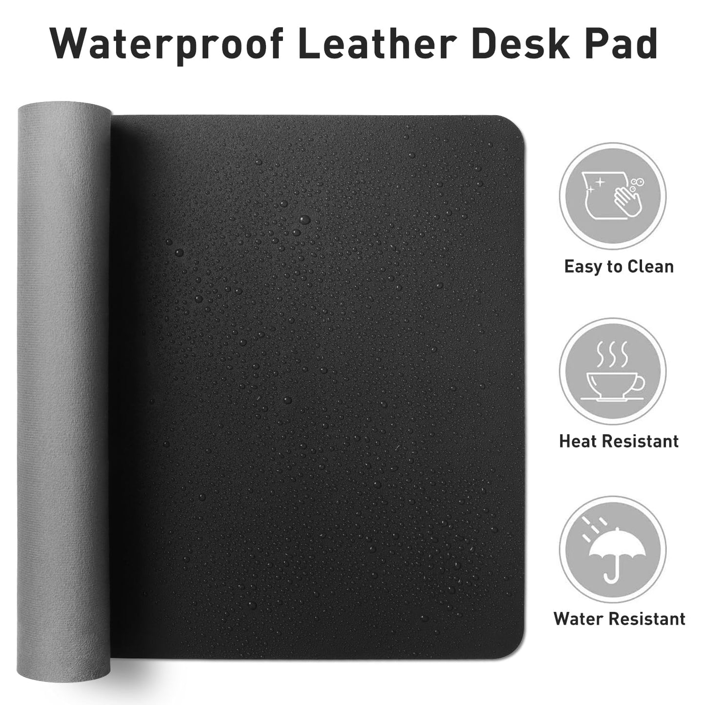 Aothia Faux Leather Desk Mat – Large Mouse Pad, Non-Slip PU Leather Blotter, Waterproof Writing Surface for Office and Home (Black, 47.2" x 23.6")