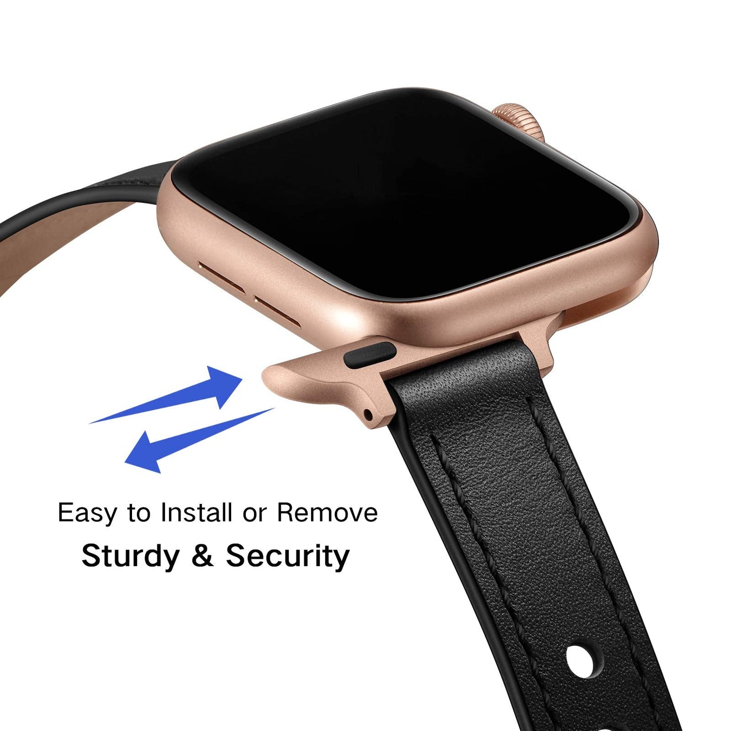 OUHENG Slim Bands Compatible with Apple Watch Band 42mm 41mm 40mm 38mm, Women Genuine Leather Replacement Thin Strap for iWatch SE 3/2/1 Series 11 10 9 8 7 6 5 4 3 2 1 (Black/Rose Gold)