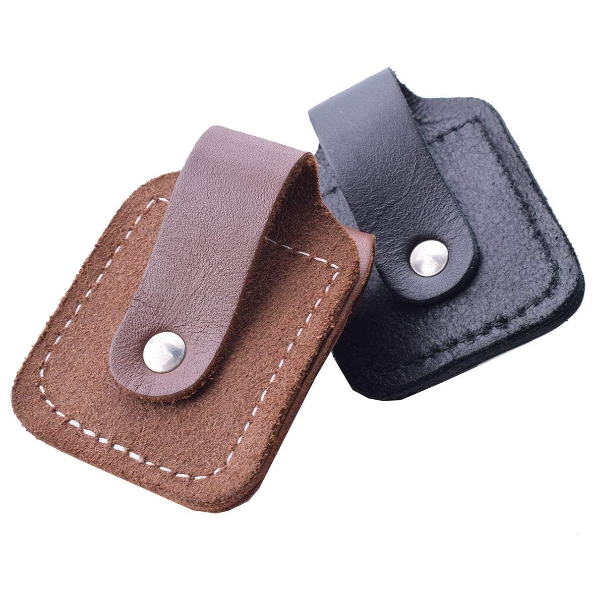 Handmade Fliptop Leather Lighter Pouch Case Holder with Pocket Belt Loop (Brown+Black)