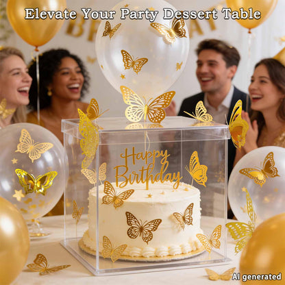 Kisajar Butterfly Wall Decor,108 Pcs 3D Gold Butterflies - 5 Styles 3 Sizes Removable Decorative Butterflies Stickers for Bouquets,Birthday Party,Wedding,Cake Decorations