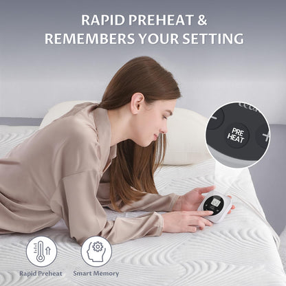 King Size Electric Heated Mattress Pad - Bed Warmer with Memory & Preheat Functions, 12 Heat Settings Dual Control for 1-12 Hours Auto Off, Lighted Button