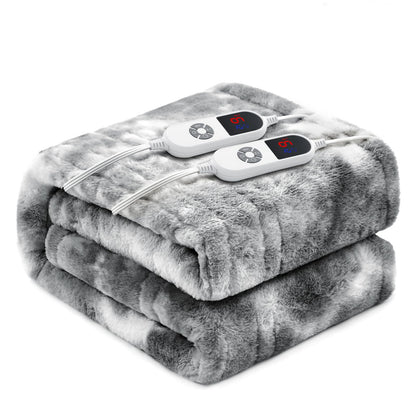 Electric Heated Blanket 50"x60",Luxury Grey Faux Fur Electric Throw Blanket,Fast Heating Soft Fluffy Thick Electric Blanket with 6 Heating Levels & 12H Auto Off