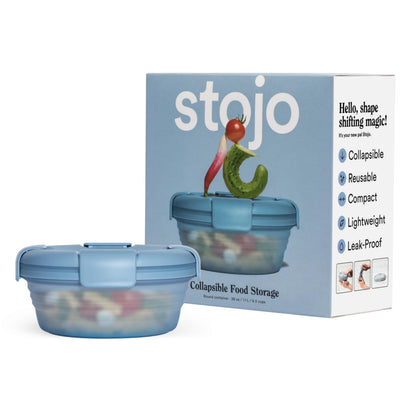 STOJO Collapsible Bowl - Translucent Denim Blue, 36oz - Reusable Silicone Bowl for Hot and Cold Food - Perfect for Travel, Meal Prep, To-Go Lunch, Camping & Hiking - Microwave & Dishwasher Safe