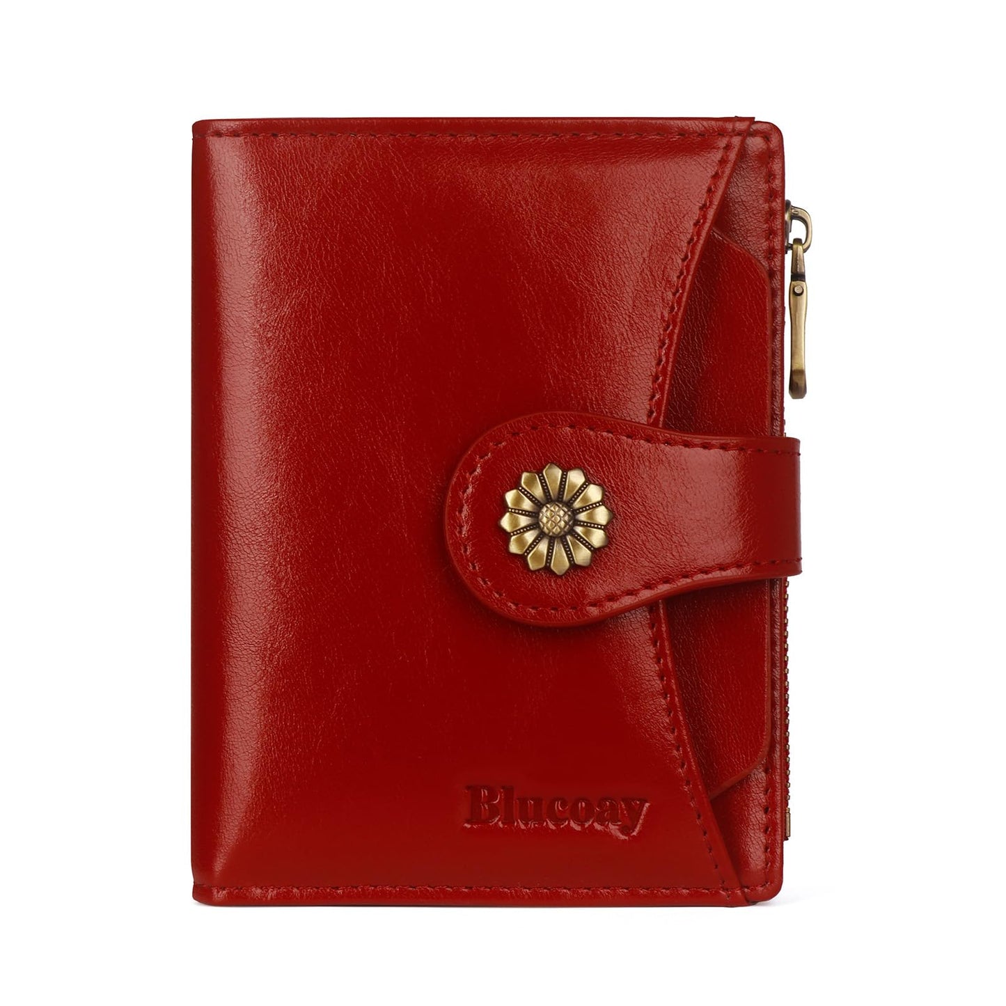 Blucoay Small Wallet Women,Microfiber Leather Compact Bifold Wallet Women RFID Blocking Card Holder With Removable ID Window(winered)