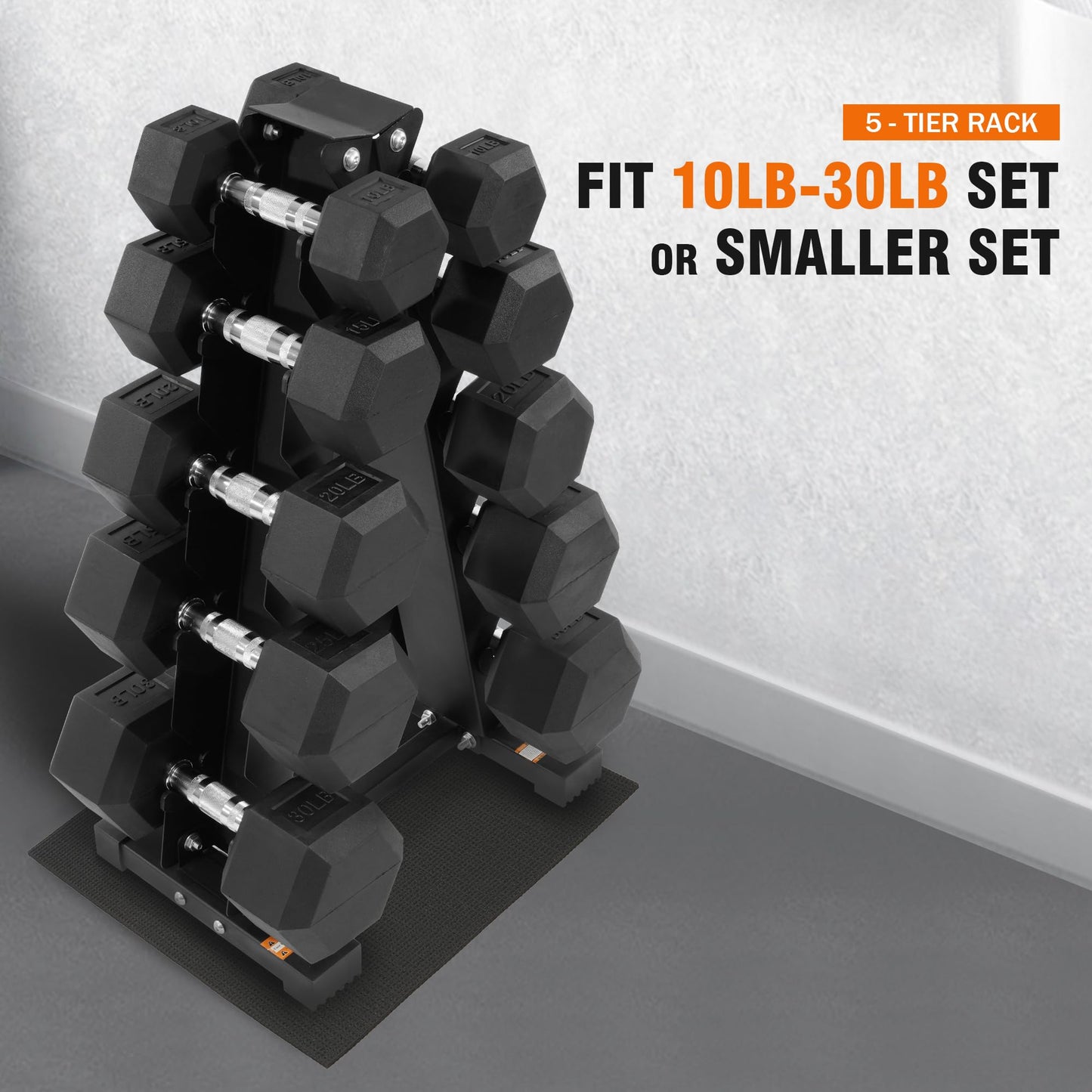 Fitvids Fitvids Rubber Coated Hex Dumbbell Weight Set and Storage Rack, 100LBS, 150LBS or 200LBS Set, 5-20 lbs, 5-25 lbs, 10-30 lbs Pairs