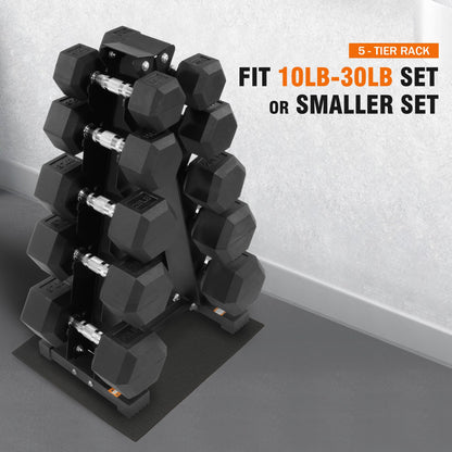 Fitvids Fitvids Rubber Coated Hex Dumbbell Weight Set and Storage Rack, 100LBS, 150LBS or 200LBS Set, 5-20 lbs, 5-25 lbs, 10-30 lbs Pairs