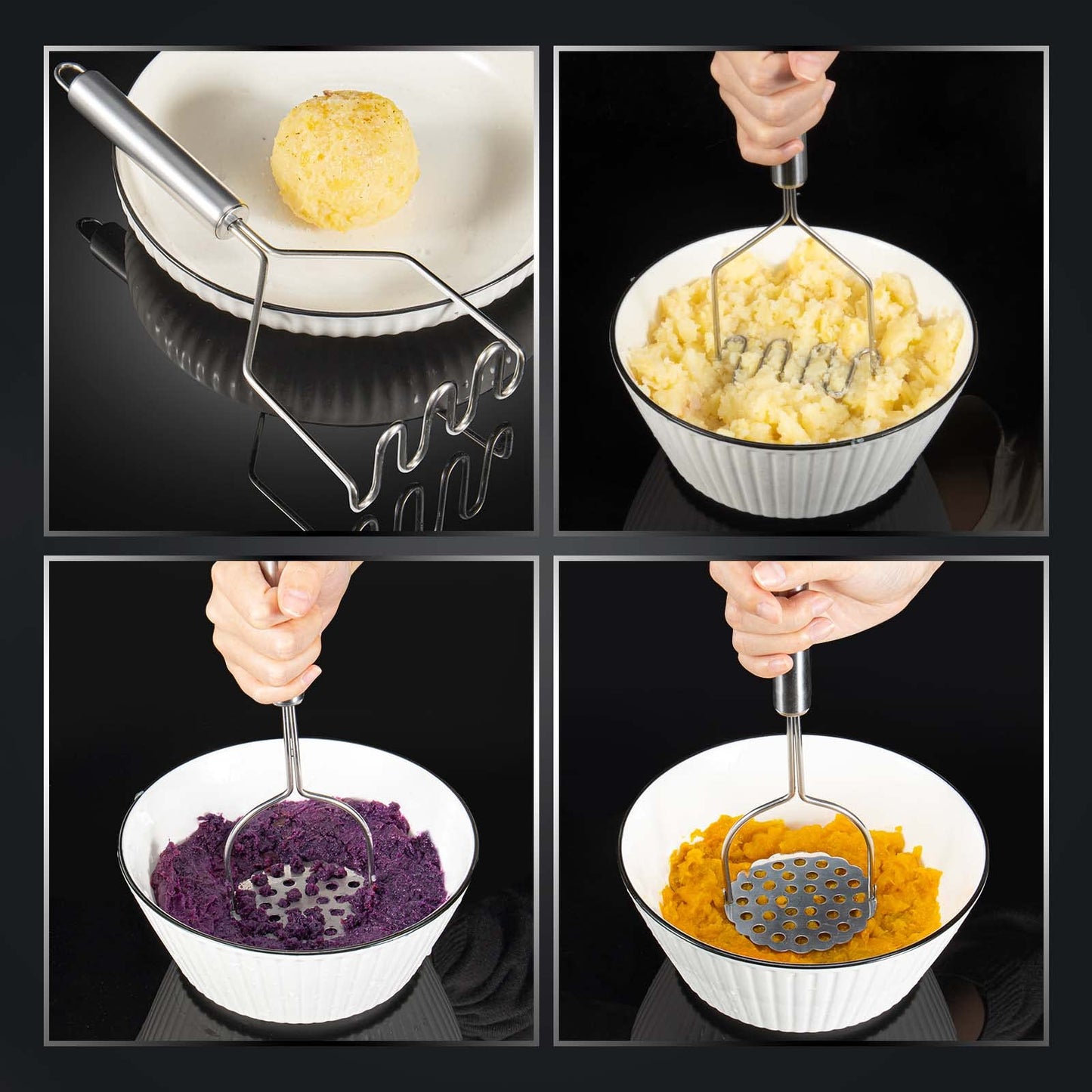VOOVAO 2 Pcs Potato Masher for Potatoes, Heavy Duty Stainless Steel Integrated Kitchen Tool