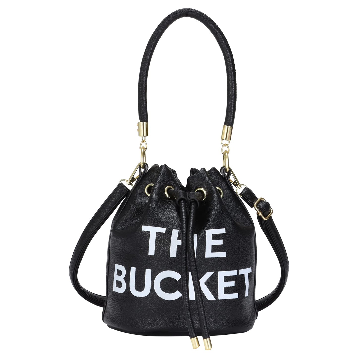 JQAliMOVV Mini Leather Bucket Bags for Women Drawstring Bucket Purse Crossbody Handbags Hobo Bag (Black)