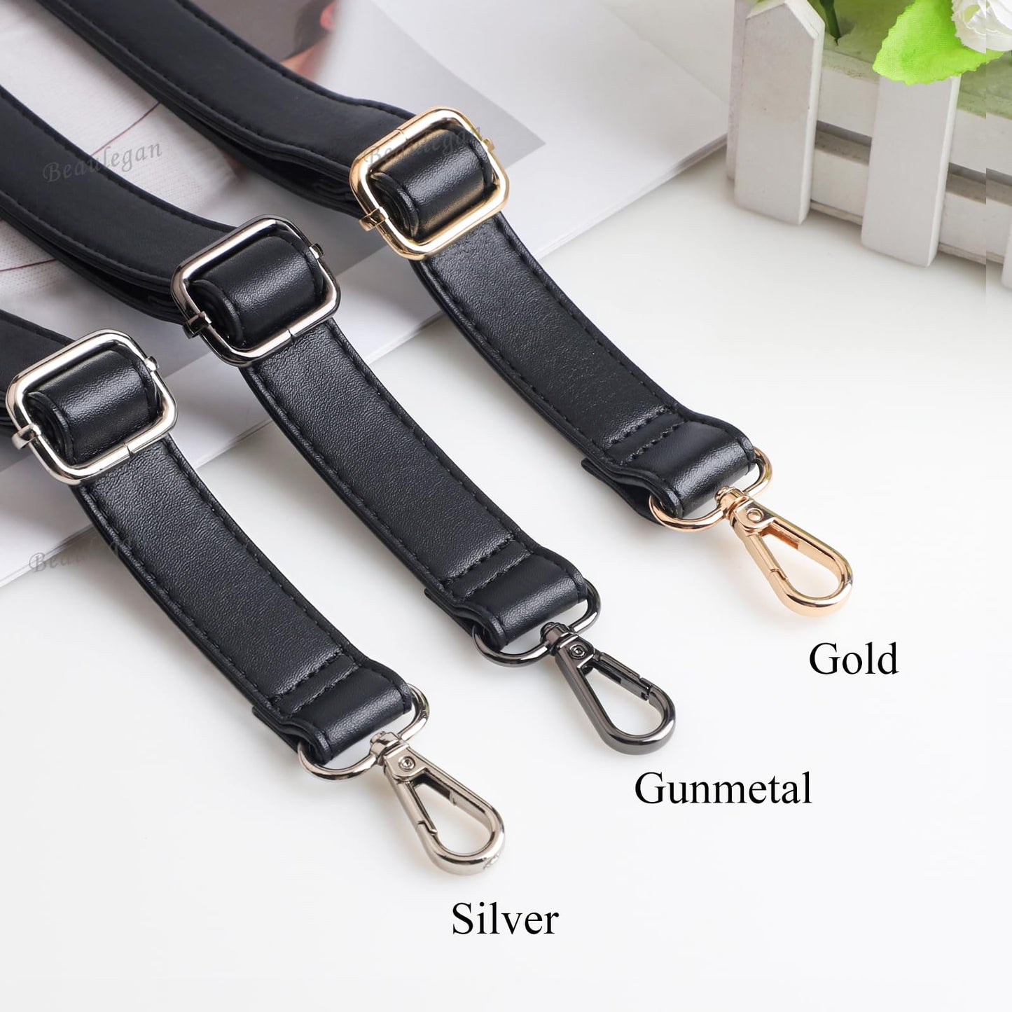 Beaulegan Classic Long Purse Strap Replacement, Microfiber Leather, Adjustable for Crossbody/Shoulder Bag, 1 Inch Wide (Black/Gunmetal)