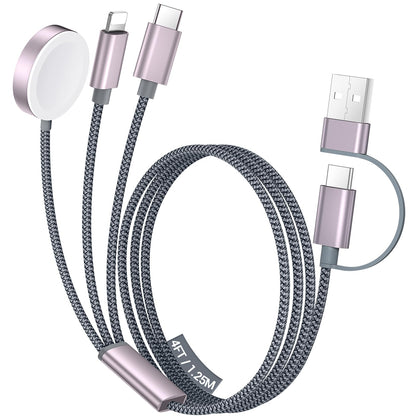 Temdan for Travel Essentials,3 in 2 USB C Cable for Apple Watch Charger/iPhone 16 Charger/Lightning,Multi Charging Cable Cord,Vacation Camping Essentials,Portable Designed for iWatch &iPhone 16-12-4FT