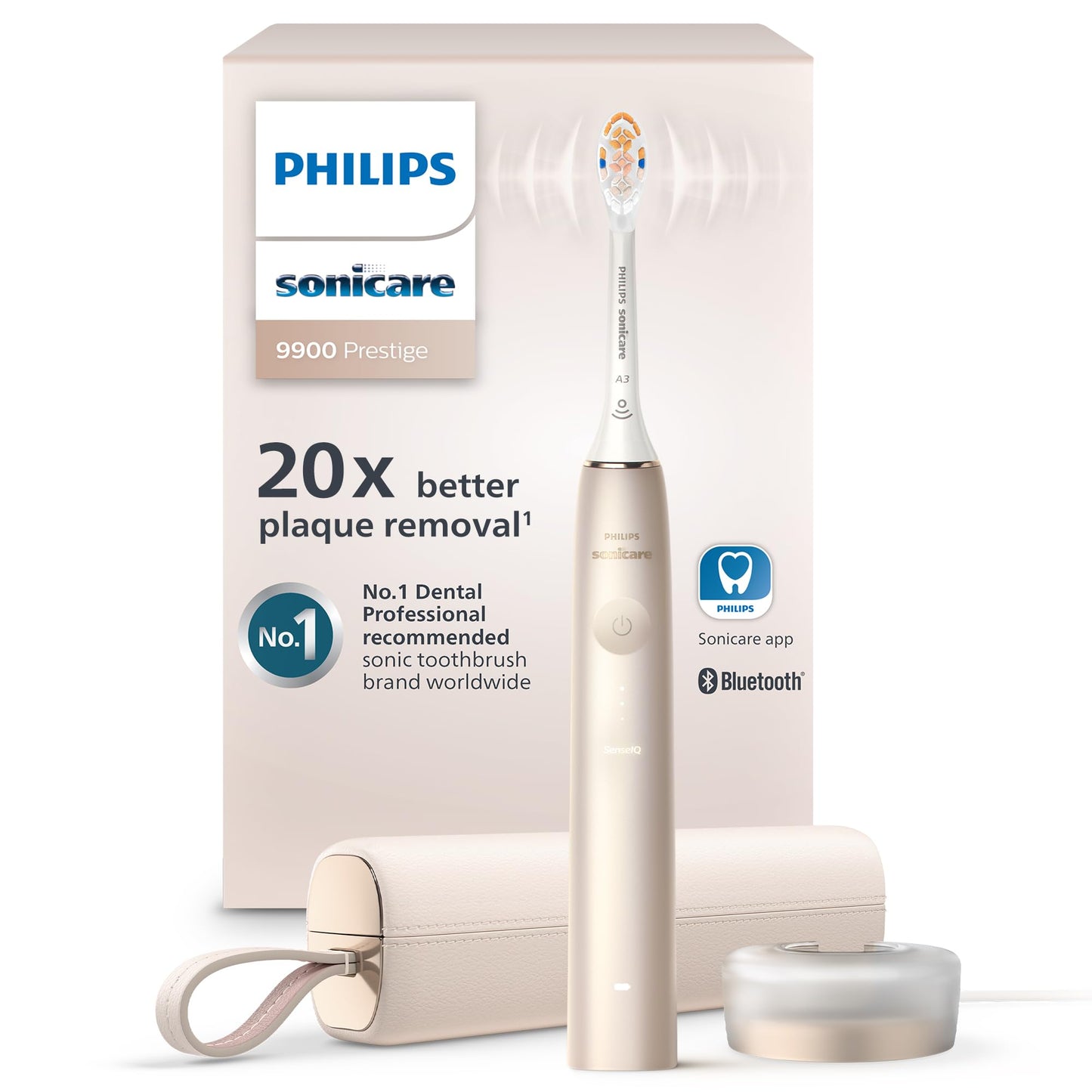 Philips Sonicare DiamondClean 9900 Prestige Electric Toothbrush - with SenseIQ Technology and Advanced AI App, 5 Brushing Modes, 3 Intensity Levels, Charging Travel Case,Midnight Blue, Model HX9990/12