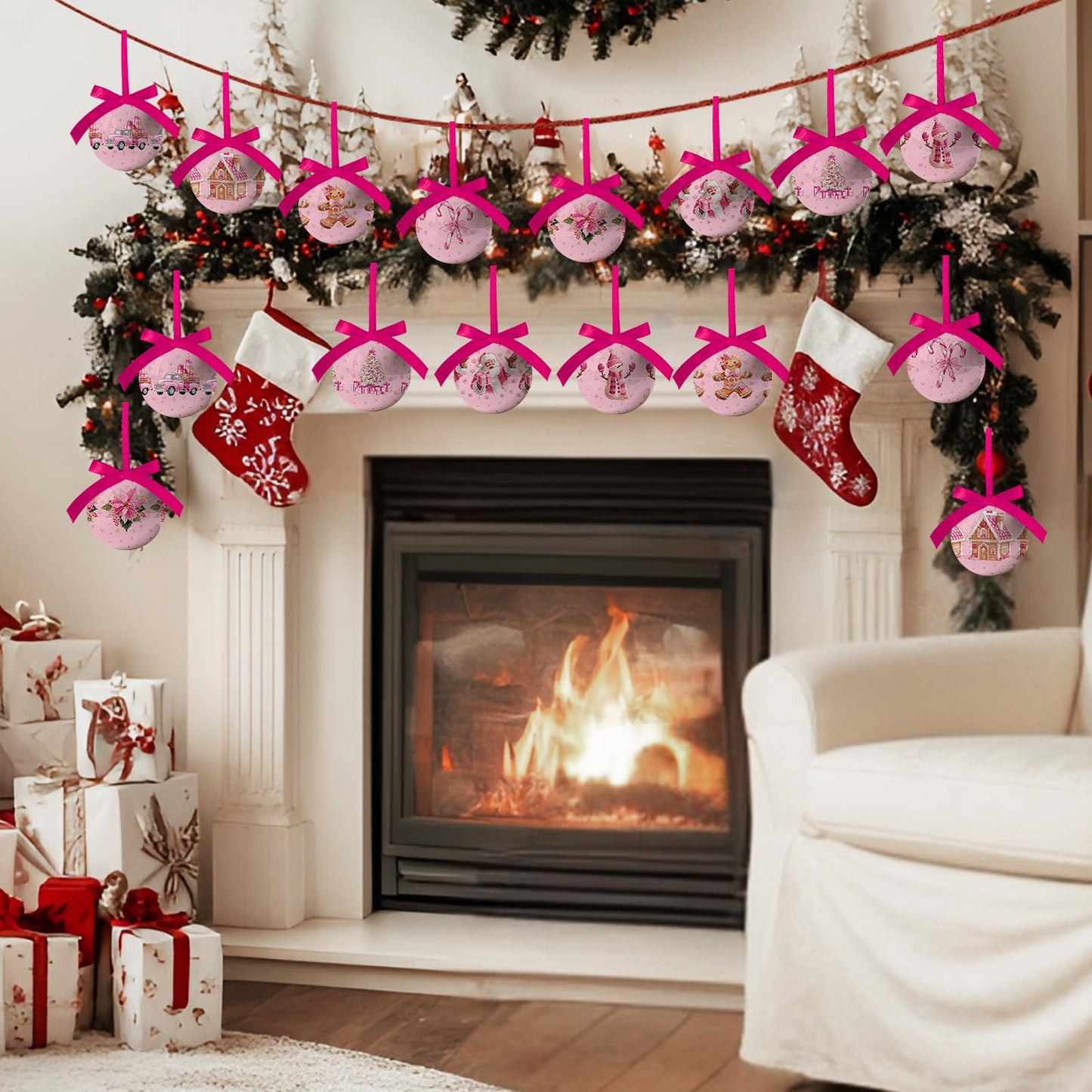Pink Christmas Decor - Pink Christmas Tree Decorations Snowman Santa Candy Hanging Ornaments Balls, Cute Decorations Ball 1.18 Inch for Xmas Tree Party Home Holiday，Xmas Gifts Set of 16Pcs