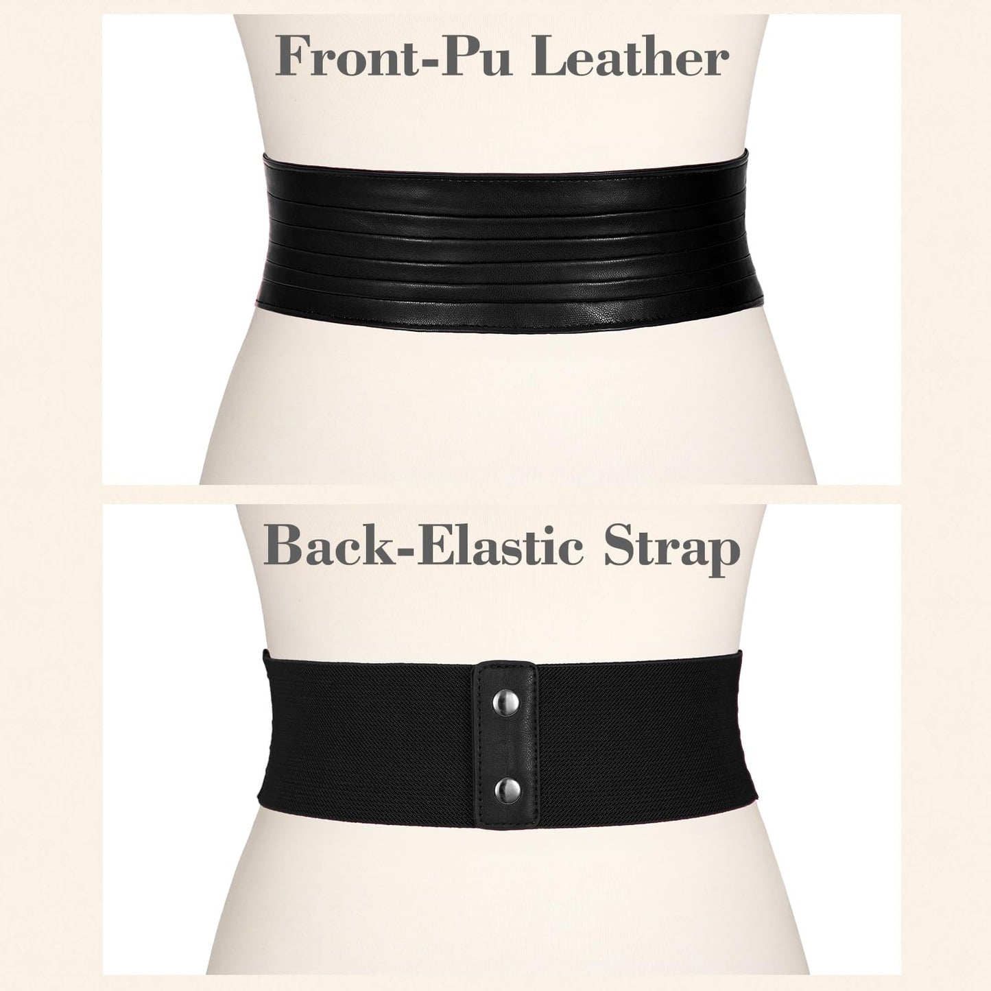 SANSTHS Women Wide Elastic Belts for Dresses Vintage Fashion Stretchy Waist Belts Ladies Cinch Belts Leather Waistband,Black,S
