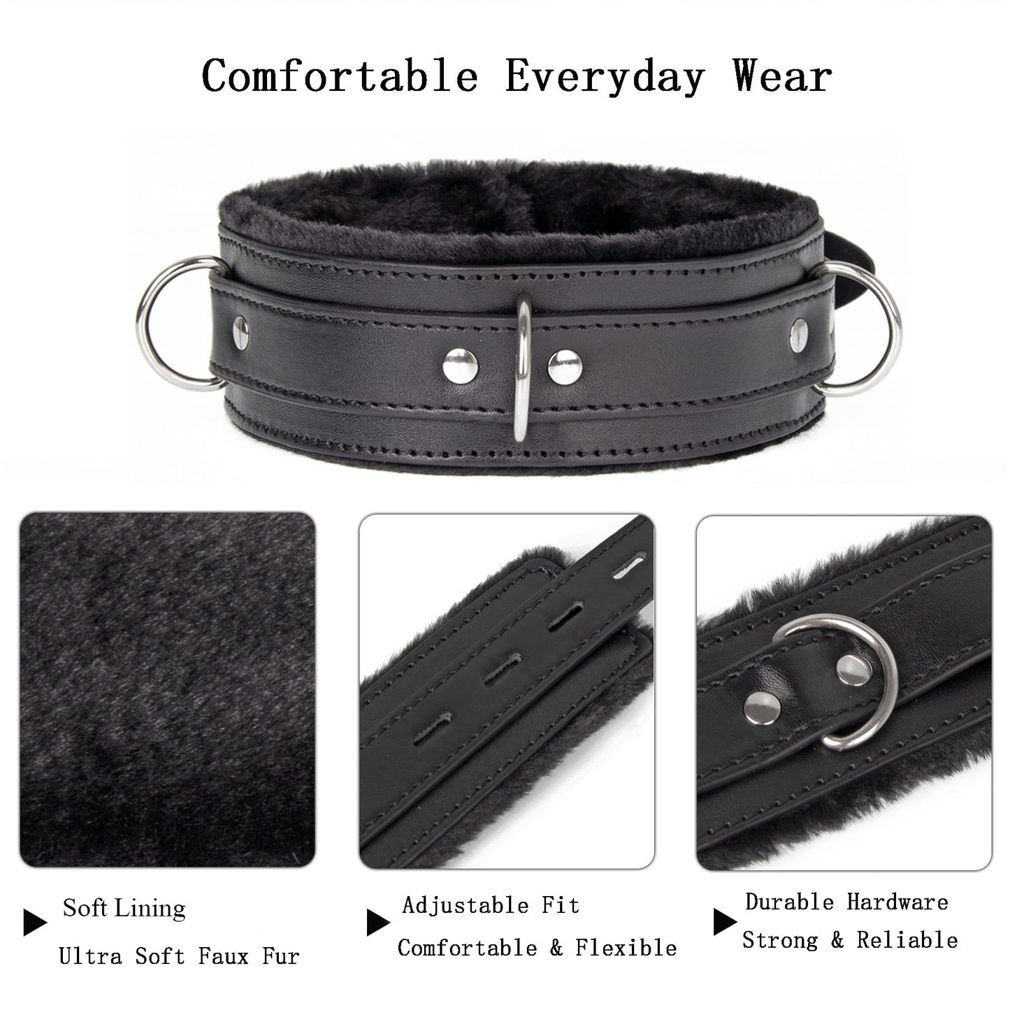 AUEDIRSN Leather Choker Necklace for Women, Gothic PU Leather Collar with Soft Faux Fur Lining, Adjustable Fashion Choker with Metal Buckle for Cosplay, Punk Style & Daily Wear (Black)