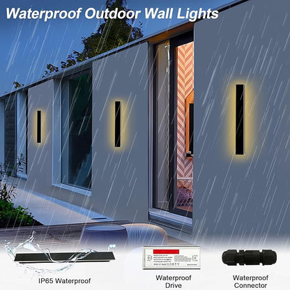 24 Inch Outdoor Wall Lights 2 Pack, Long Outdoor Wall Sconce LED IP65 Waterproof Modern Linear Sconces 3000K Wall Mount Exterior Light Fixtures for House Garage Porch Patio