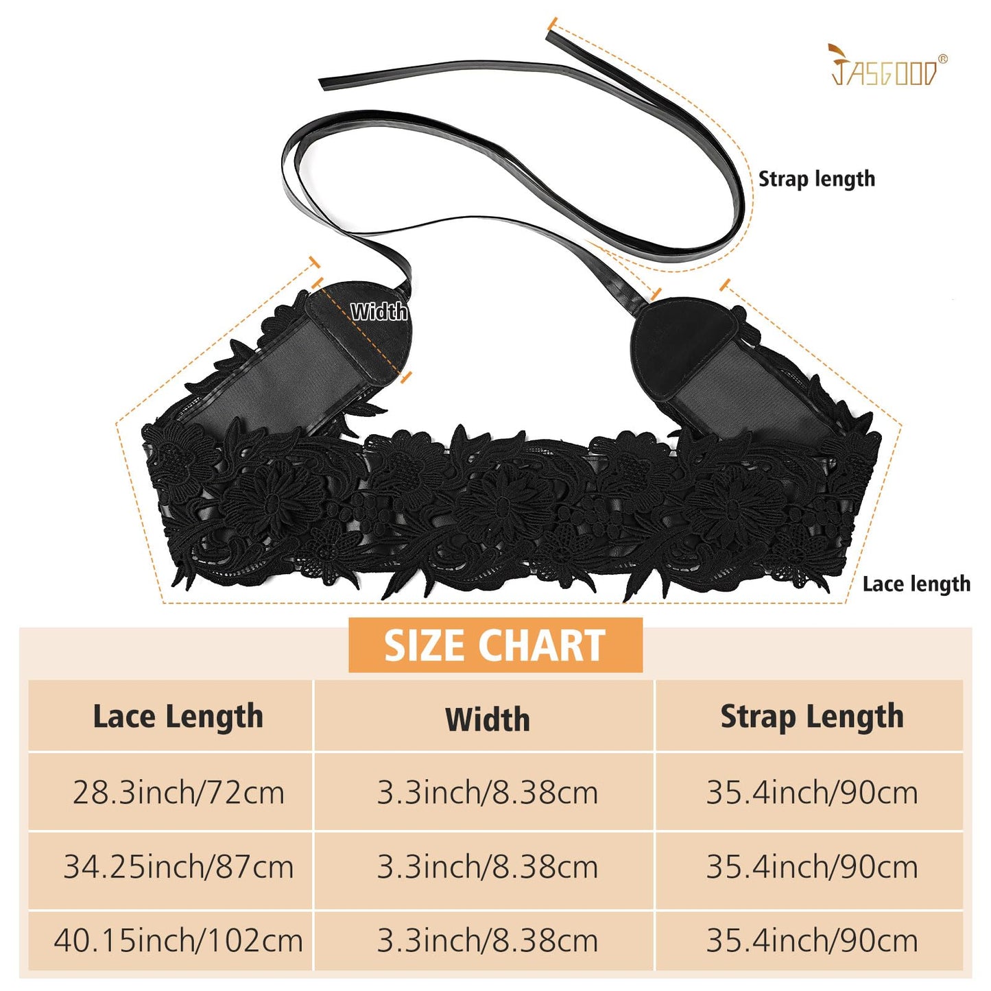JASGOOD Women Lace Waist Belt Corset Waist Band Belt For Dress Obi Bowknot Cinch Wide Belt Bow Tie Wrap Boho Faux Leather,Black