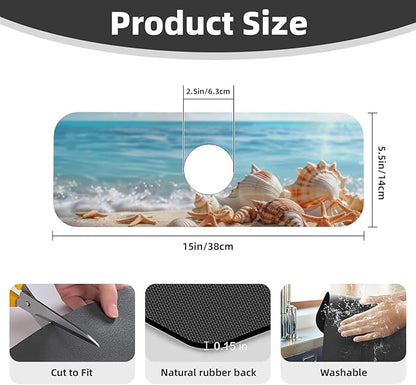 Faucet Draining Mat For Kitchen Sink, Beach Seashells Starfish Diatom Mud