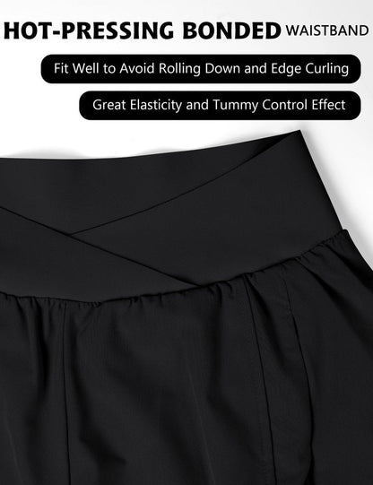 Blooming Jelly Women's Workout Shorts Athletic Running Crossover High Waisted Gym Sport Yoga Shorts with Zipper Pockets (Black,Small)